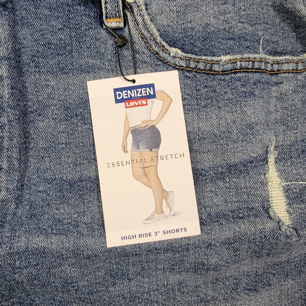 Denizen Levi's Womens High Rise 3" Shorts Size 16 W33 Blue Distressed Denim NWT